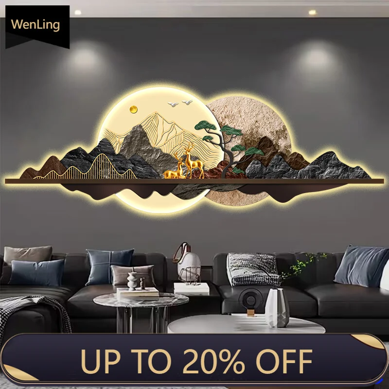 New Chinese-style Living Room LED Illuminated Lights, Grand Wall Lamps, Welcoming Pine Trees, Sofa Background Wall Lamps