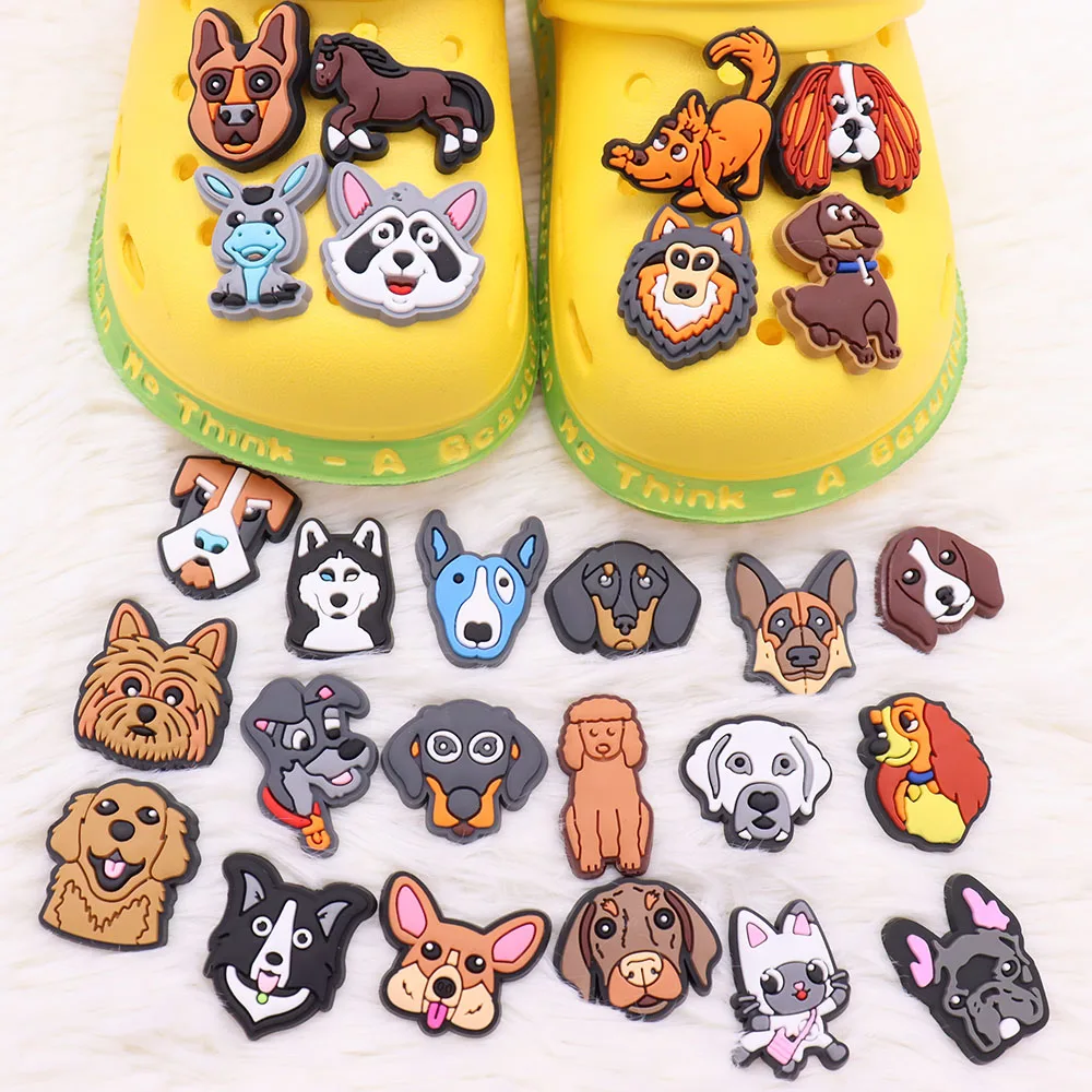 Good Quality 1pcs PVC Shoe Charms Animals Husky Teddy Golden Retriever Accessories Shoes Ornaments Fit Kids DIY Party Gift