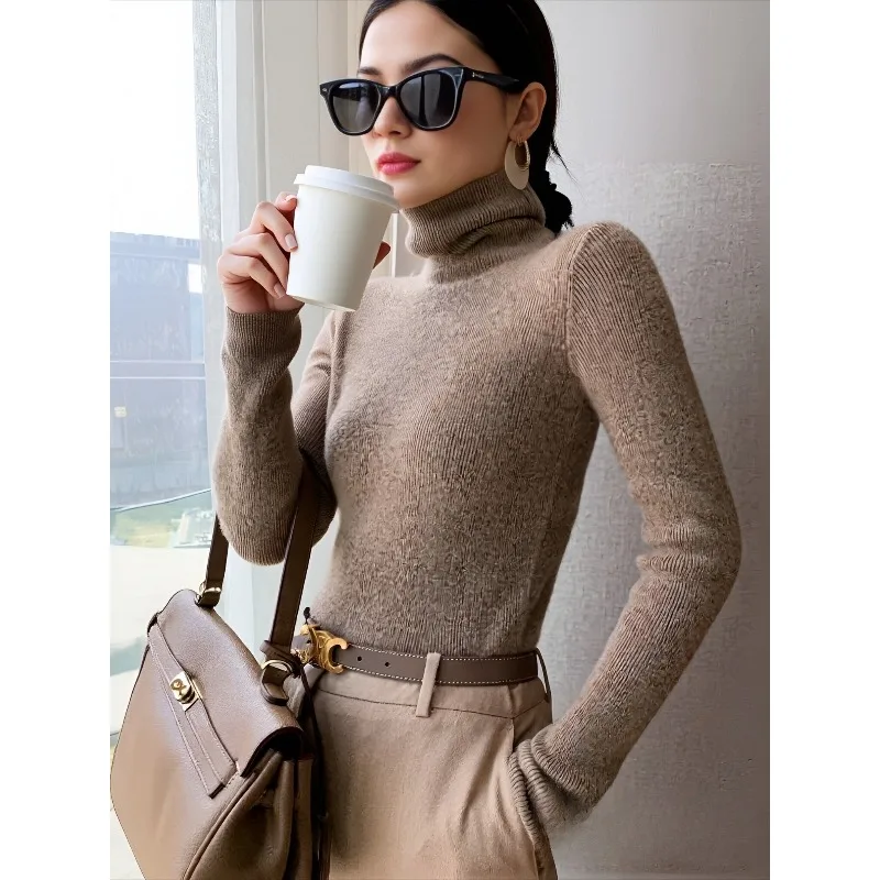 أنيقة الياقة المدورة سليم صالح كم طويل الحد الأدنى المرأة سترة الخريف الشتاء جديد الكورية تنوعا سيدة بلوفر مغزول القمم