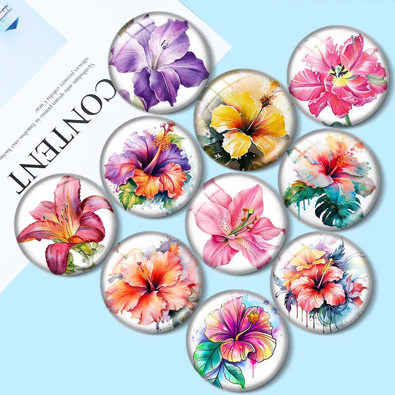 

10 fashionable flower painting patterns12mm/18mm/20mm/25mm Round photo glass cabochon demo flat back Making findings