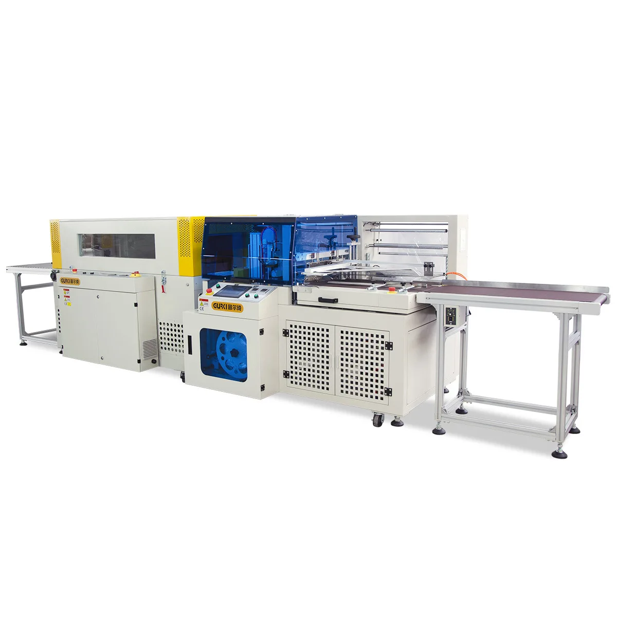 Full-automatic heat shrinkable film machine L-shaped sealing, cutting and shrinking packaging machine box pof film plastic