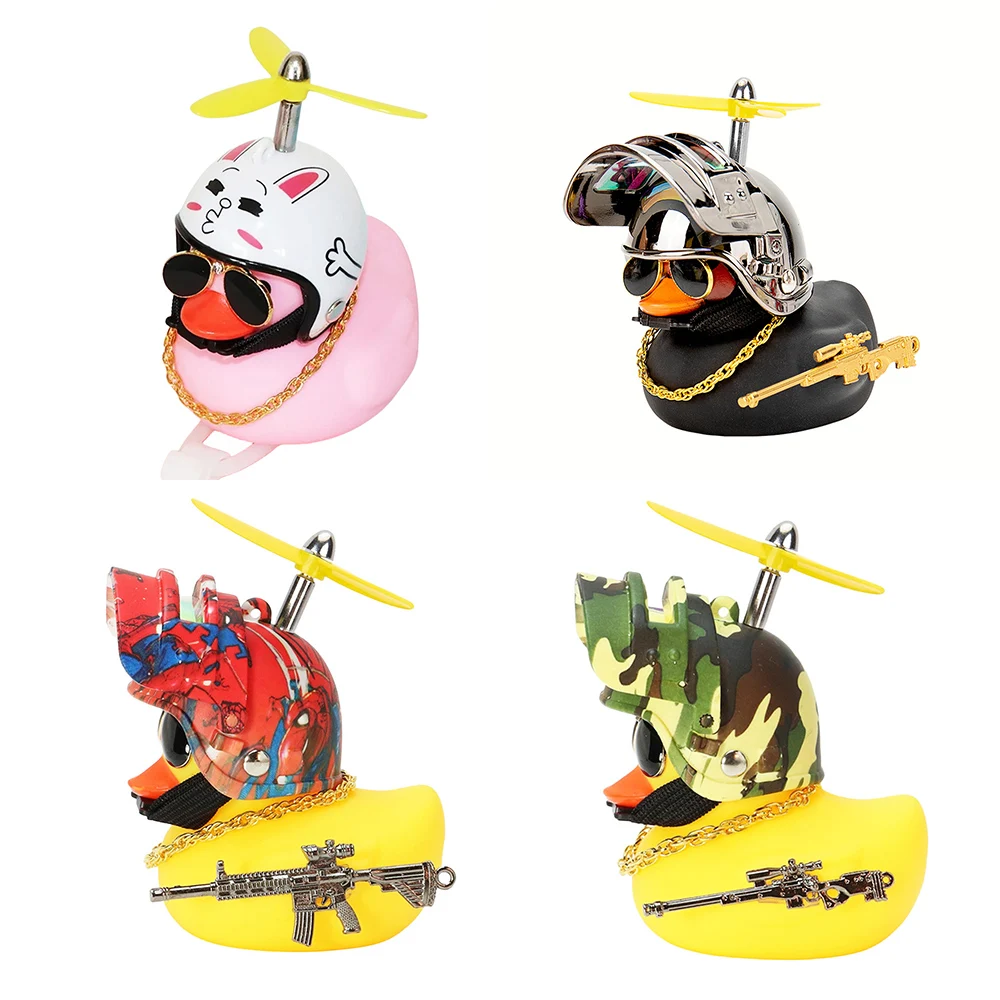 Bicycle Yellow Duck With Helmet Propeller Wind-breaking Duck Auto Interior Decoration Car Ornaments Accessories Pink Black Duck