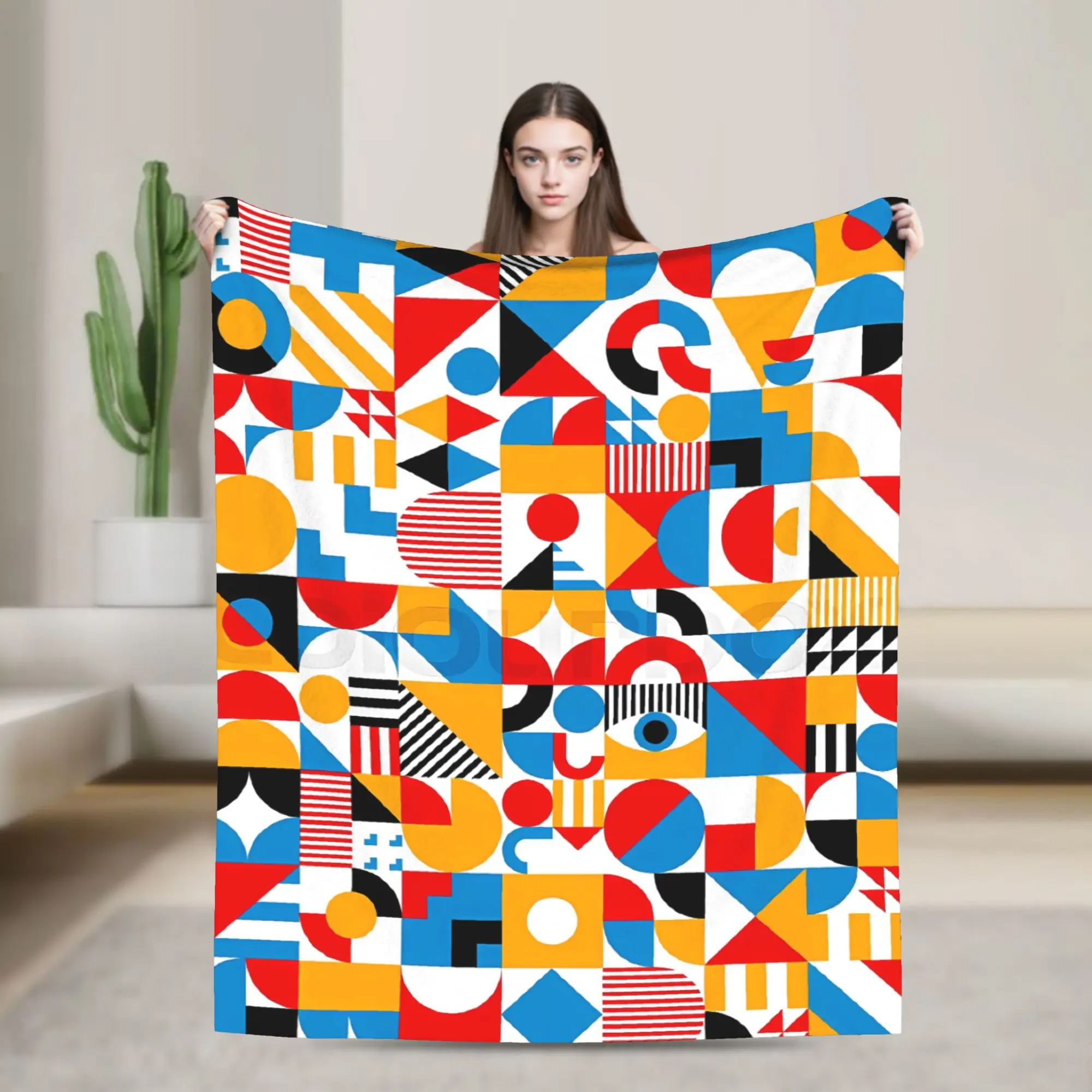 

Bauhaus Modern Geometric Pattern Warm Blanket Airplane Plush Bedding Throws Aesthetic Couch Bed Flannel Bedspread Sofa Bed Cover