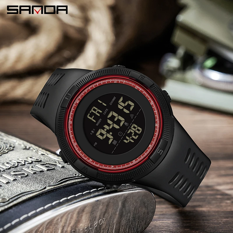 SANDA 2003 موضة الساعات العسكرية 50 متر مقاوم للماء ساعة رياضية للذكور LED الإلكترونية الرقمية ساعات المعصم Relogio Masculino