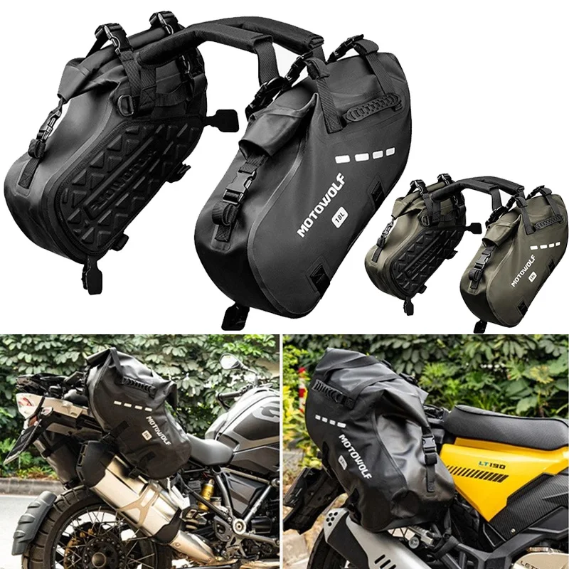 NEW 18L(9L*2) Motorcycle Side Bag Waterproof Travel Luggage Bag Saddlebags Pannier Bag For Storage Rear Tail Rider Helmet Holder