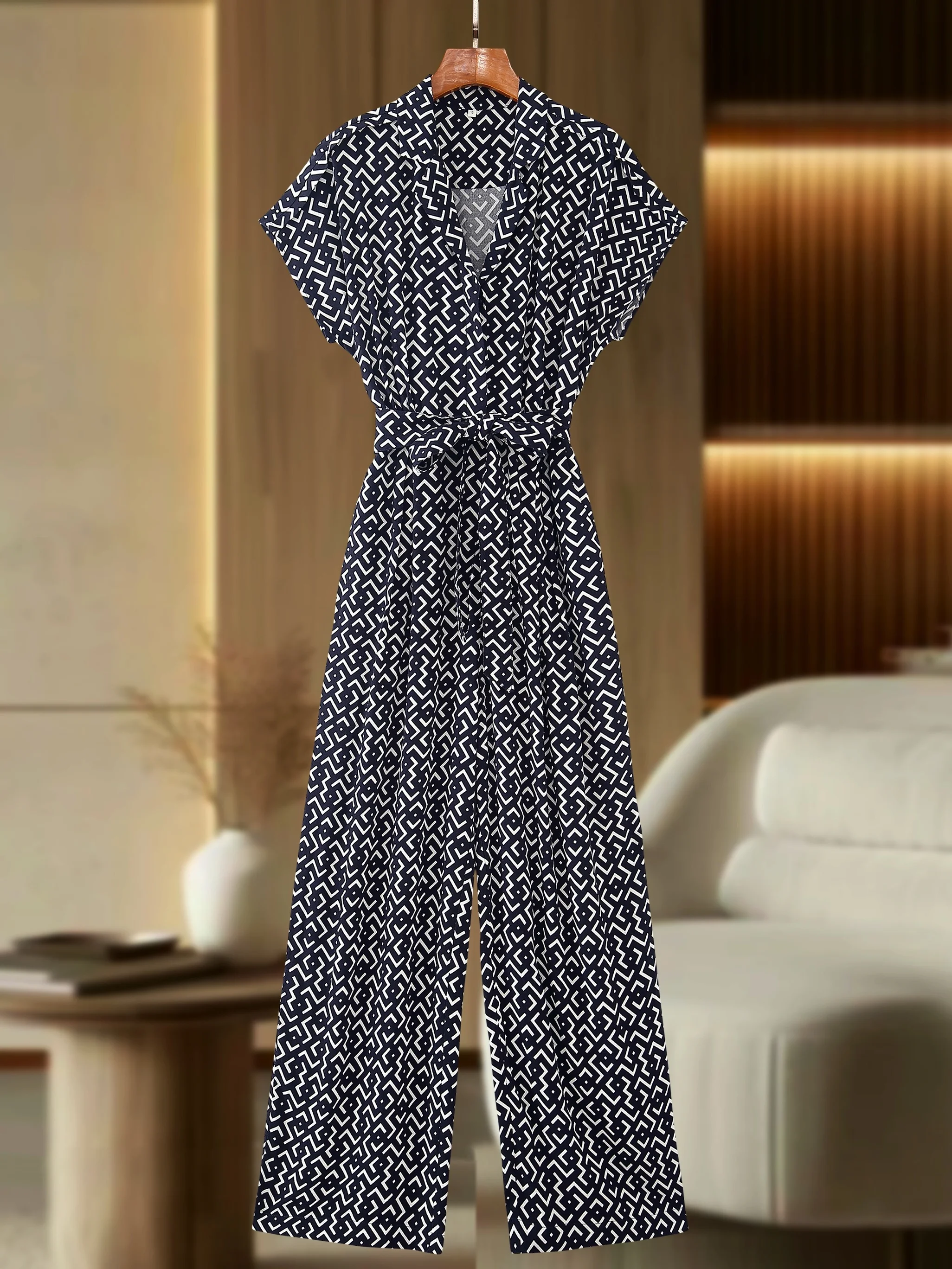 Celana Panjang Wanita Model High Waist Slimming One-Piece dengan Kerah Tegak dan Ikat Pinggang, Ukuran Plus, Cocok untuk Kerja dan Santai