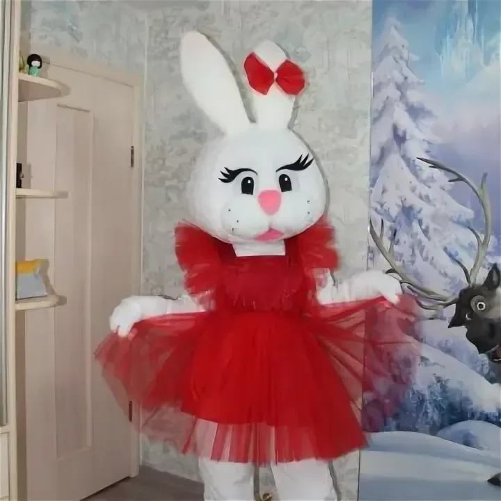 

Red Dress Cute Hare Rabbit Mascotte Fancy Cartoon White Bunny Mascot Costume Plush Fancy