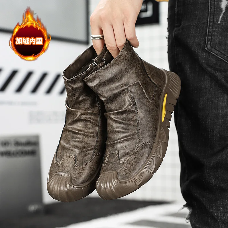 Zapatos de invierno para hombre, nuevas botas de cuero a la moda para hombre, marca de lujo Chelsea, botines informales de alta calidad, botas impermeables para motocicleta