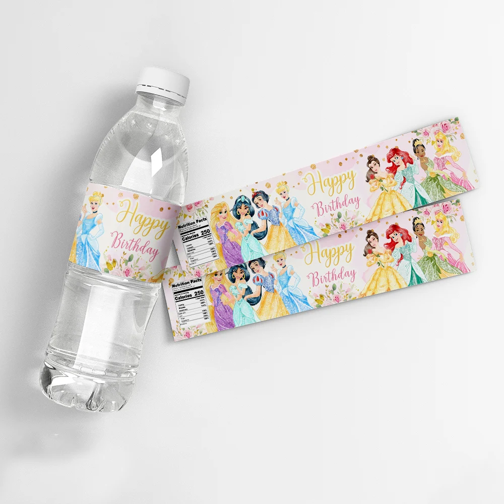 Princess Water Bottle Wraps Labels Birthday Labels Stickers Snow White Cinderella frozen Kids Birthday Party Decoration