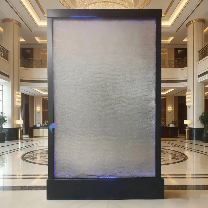 custom.Indoor Waterfall Wall Feature LED Steel Wire Mesh Glass Room Dividers Hotel Garden Decoration