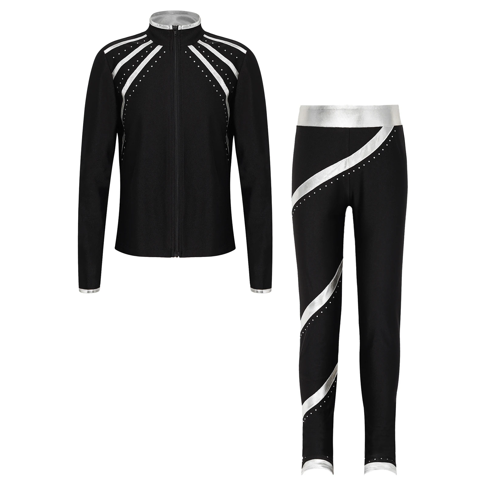 Crianças roupas de patinação artística jaqueta + calças crianças acrobacia ginástica ballet dança traje adolescentes meninas ternos atléticos