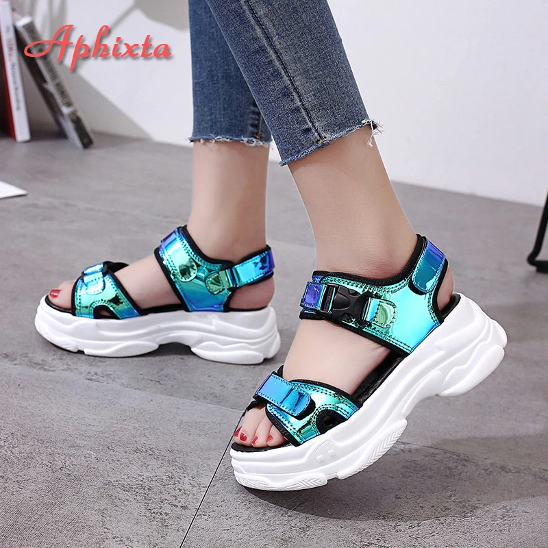 Aphixta 1.968 inch Platform Women Sandals 2022 New Fashion Ladies Hook & Loop Shoes Women\'s Wedges Shoes Summer Sandals