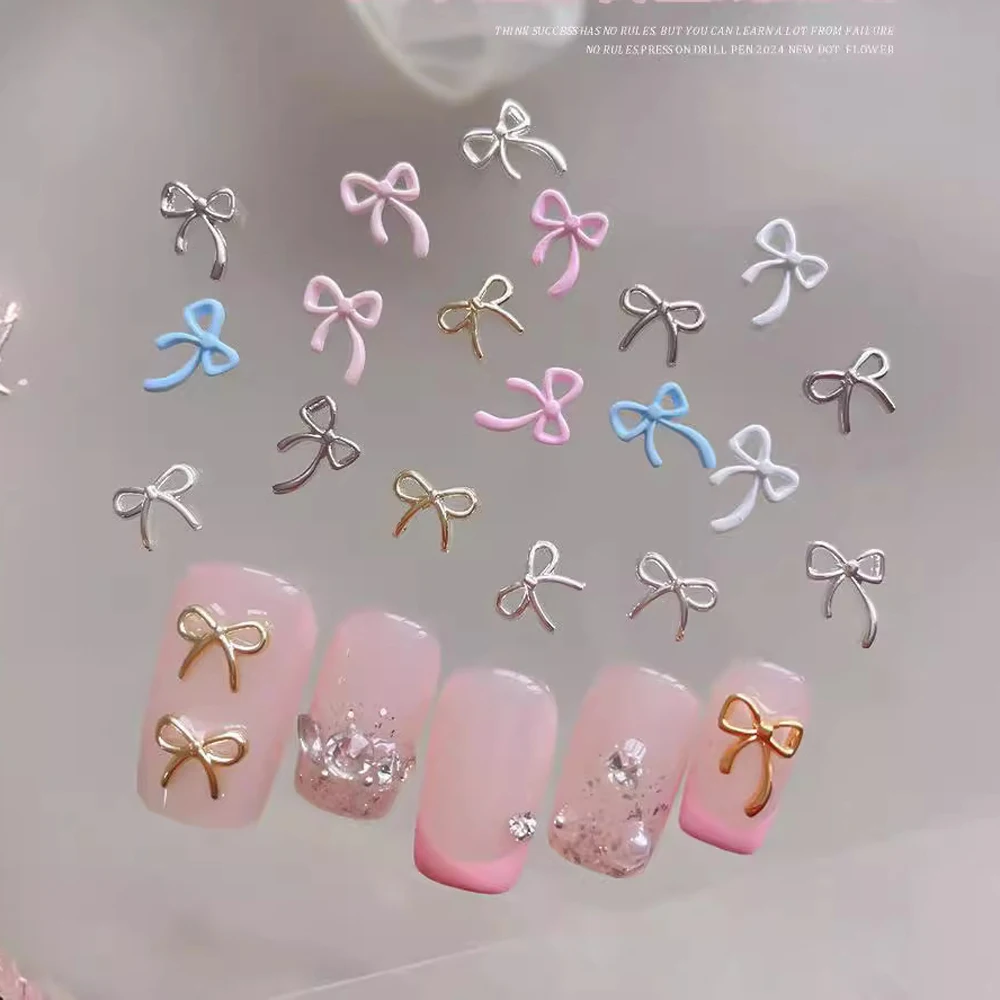 10Pcs Luxury Kawaii Colour Bow Nail Art Charms 3D Japanese Alloy Bow Tie Jewelry Nail Rhinestone Cute Bow DIY Nail Decoration