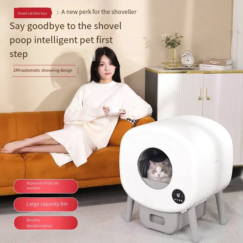 

Large Capacity Intelligent Cat Litter Box Closed Cat Toilet Mobile Phone Remote One Click Automatic Cat Litter Box Feces Removal