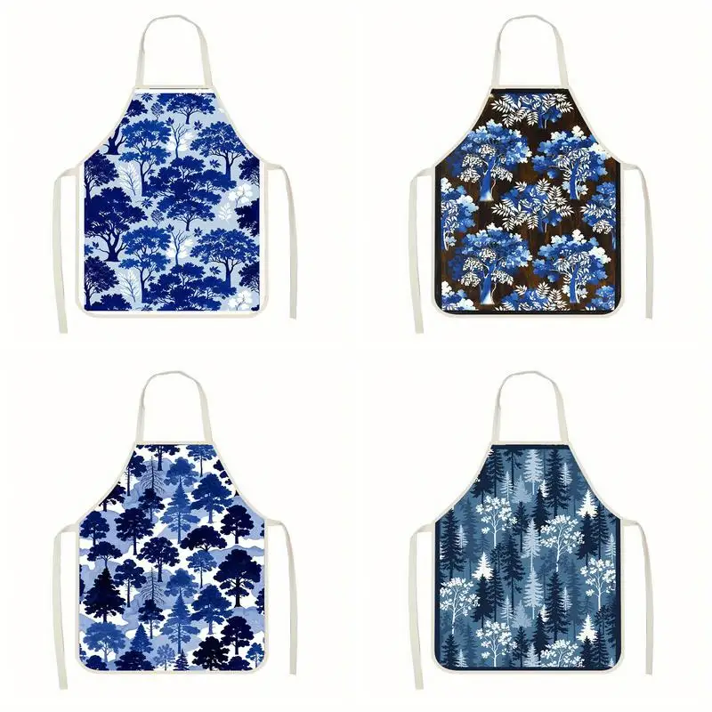 

Blue Forest Pattern Aprons Linen Apron, Suitable For Kitchen Cooking, Parent-Child Interaction, Painting And Other Scenarios