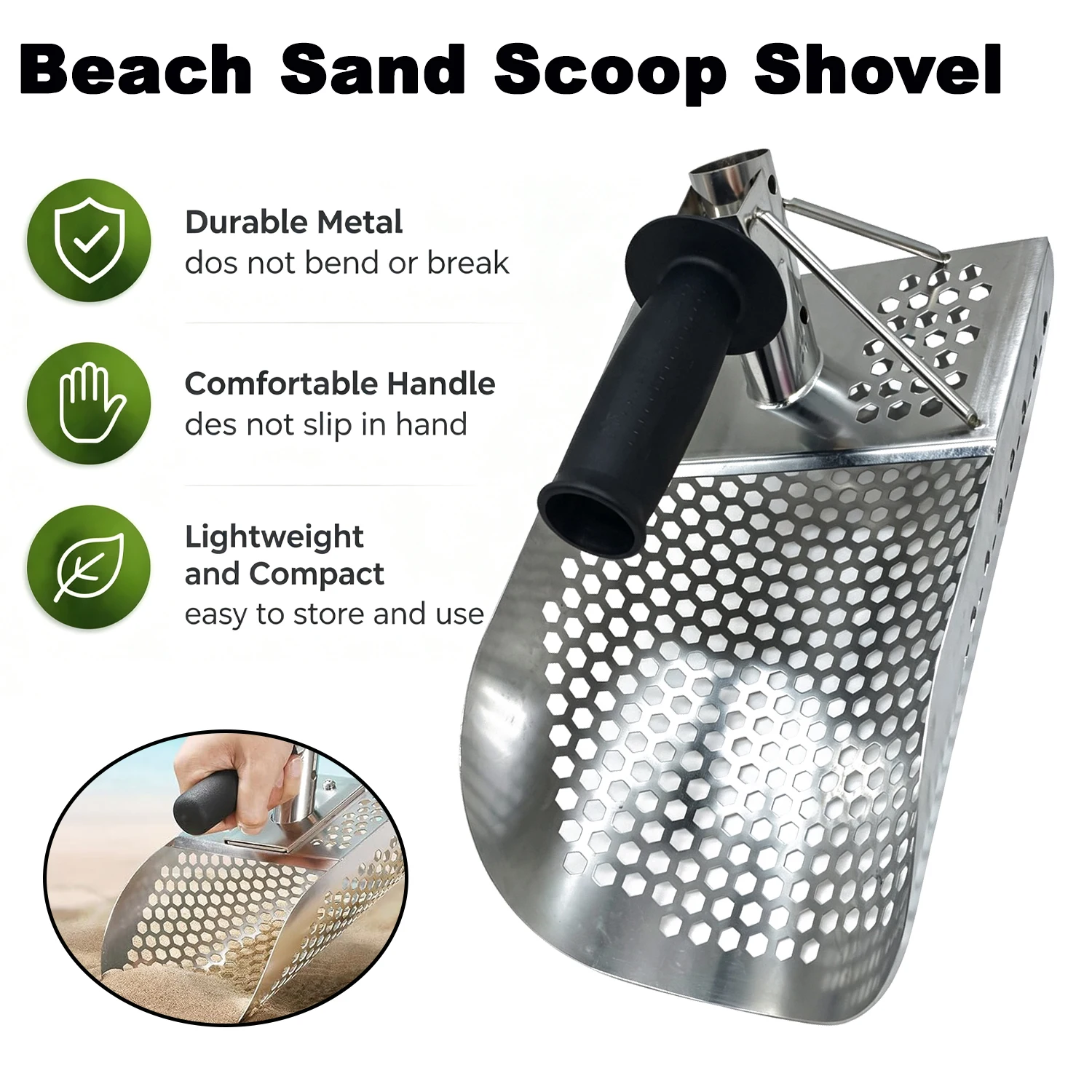 2 In 1 Stainless Steel Sand Scoop Anti-Slip Metal Detector Scoop Wear Resist Fast Sifting Shovel for Underwater Backyard