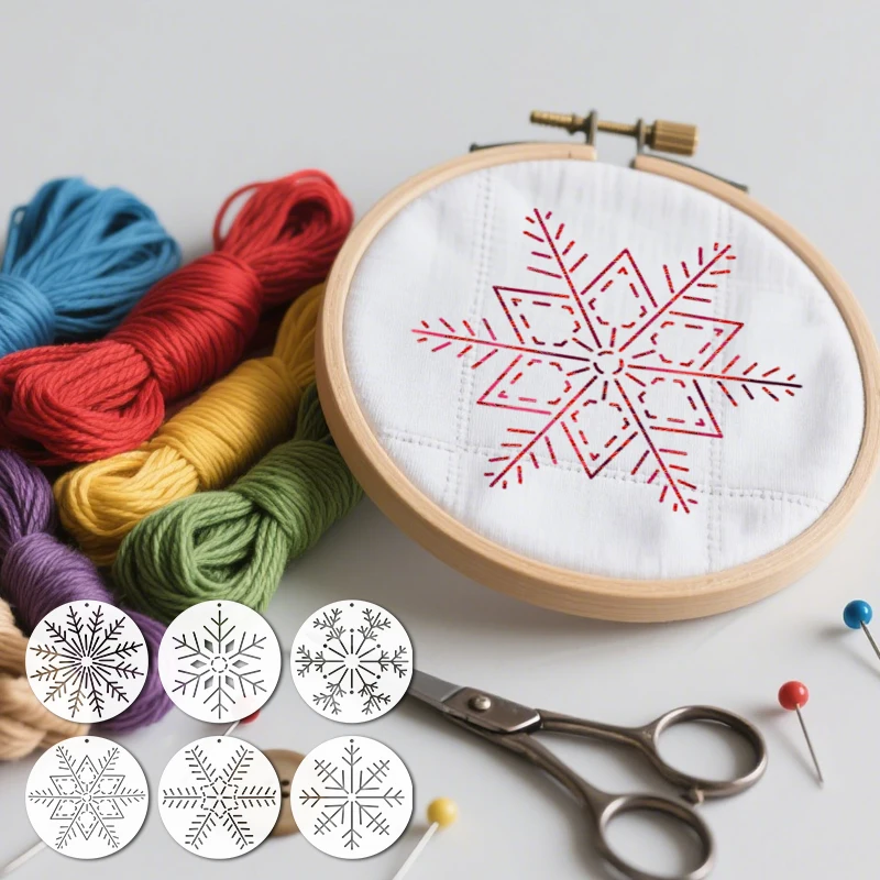 6pcs Sashiko Snowflake Embroidery Template Set
