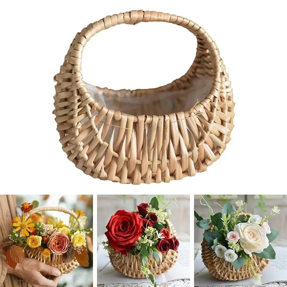 Wedding Flower Basket Willow Rattan Flower Girl Baskets Yellow Woven Basket Flower Arrangement Basket Picnic Container Storage image 5