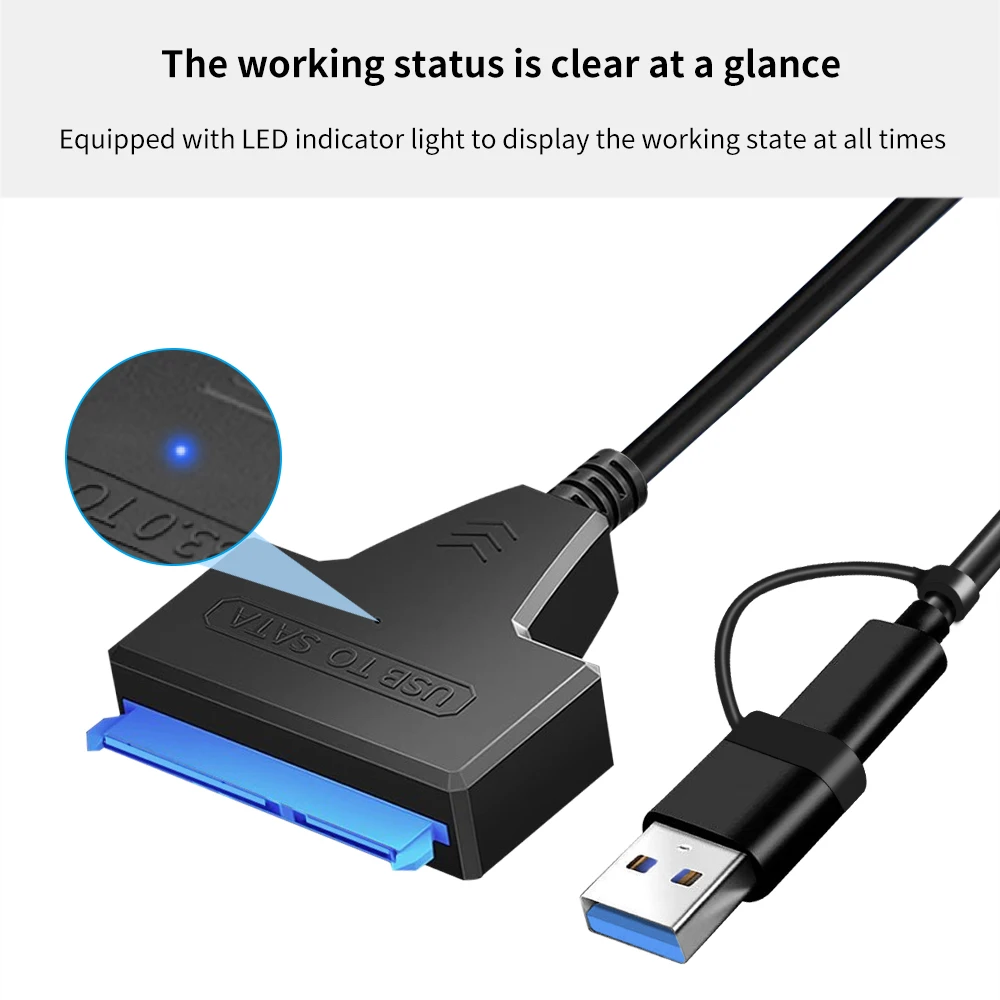 TISHRIC Adattatore SATA a USB-C 2 in 1 Cavo HDD/SSD esterno USB 3.0 per laptop, PC, Mac - SATA III a 22 pin a Type-C/USB-A