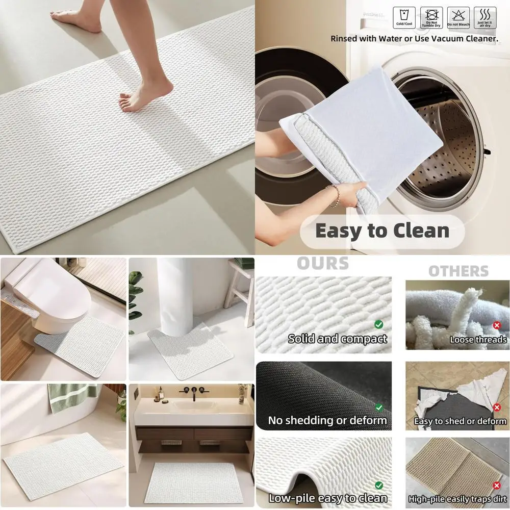 

White 24x70 Long Non-Slip Washable Thin Quick-Dry Low Pile Bath Mat Runner