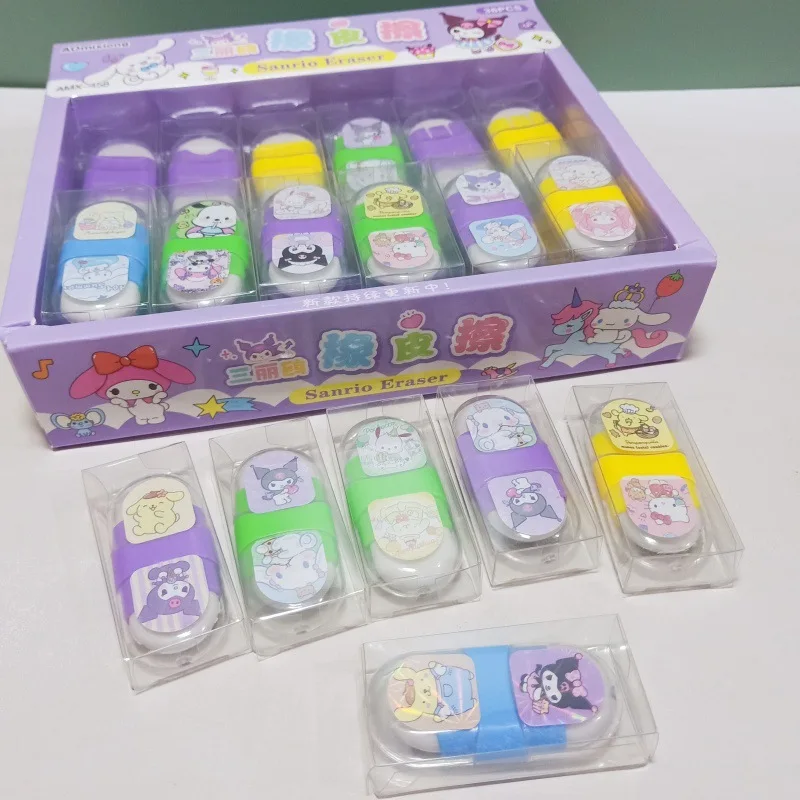 36pcs New Sanrio Kuromi Cinnamoroll Eraser Cartoon Melody Children's Eraser Student Stationery Kids Gift