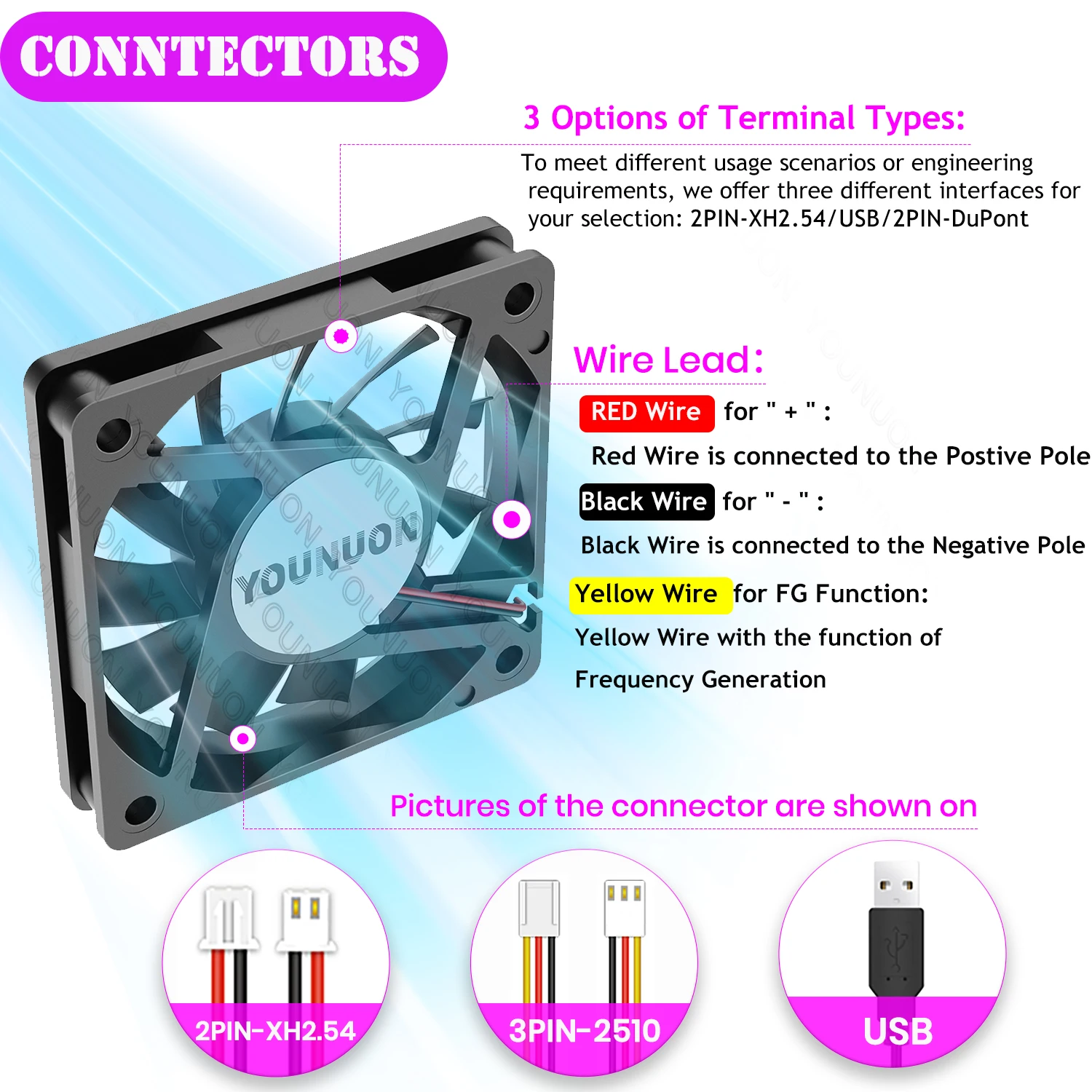 YOUNUON 60mm 5V 12V 24V Brushless USB 2PIN 3PIN DC Cooler Fan 60x60x10mm 6010 6cm For Computer PC CPU Case Cooling