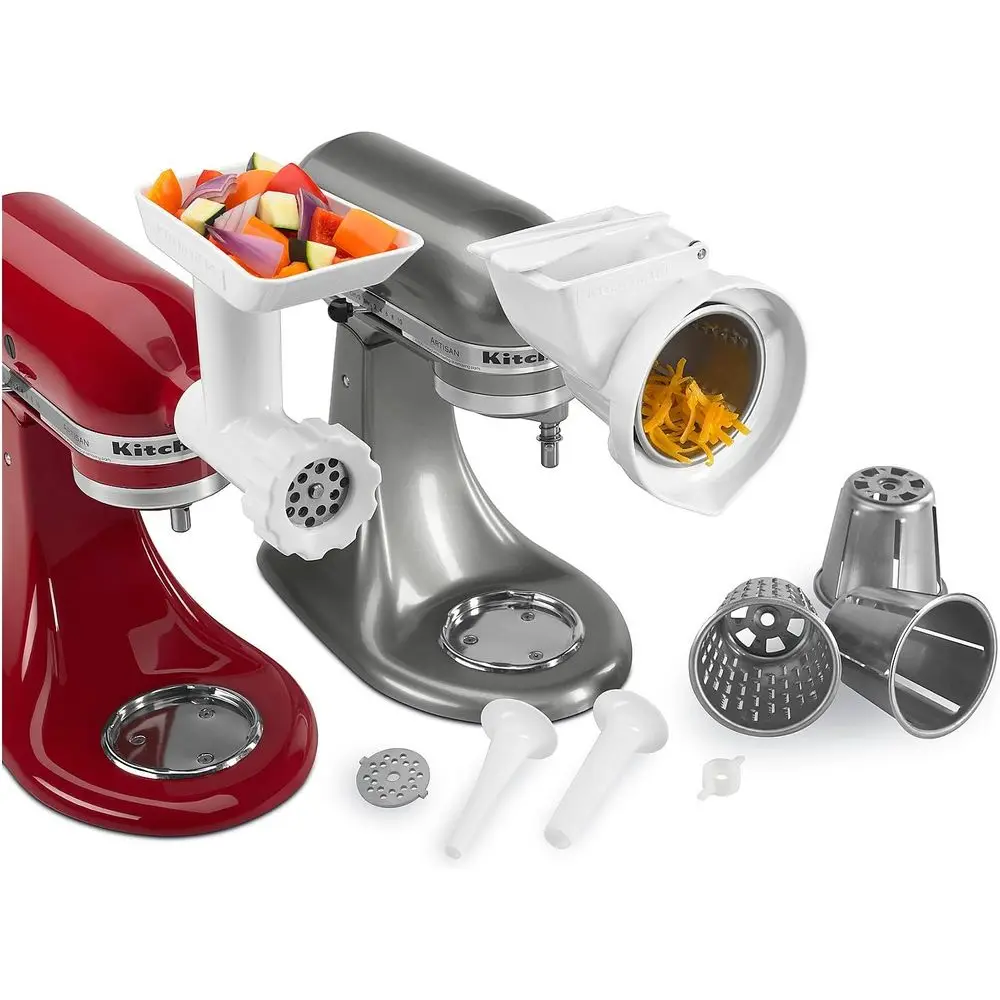 80127 KGSSA Stand Mixer Attachment with Food Grinder, Rotor Slicer, Shredder and Sausage Stuffer, White