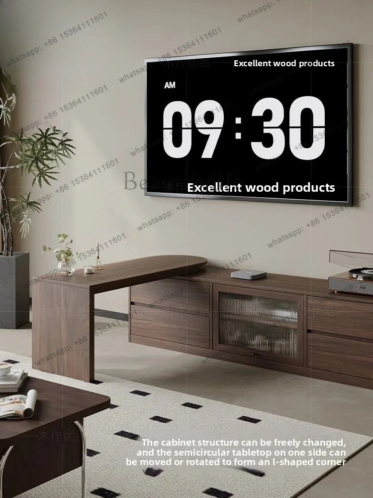 Solid Wood TV Cabinet Floor-standing Living Room Home Storage Extendable Foldable