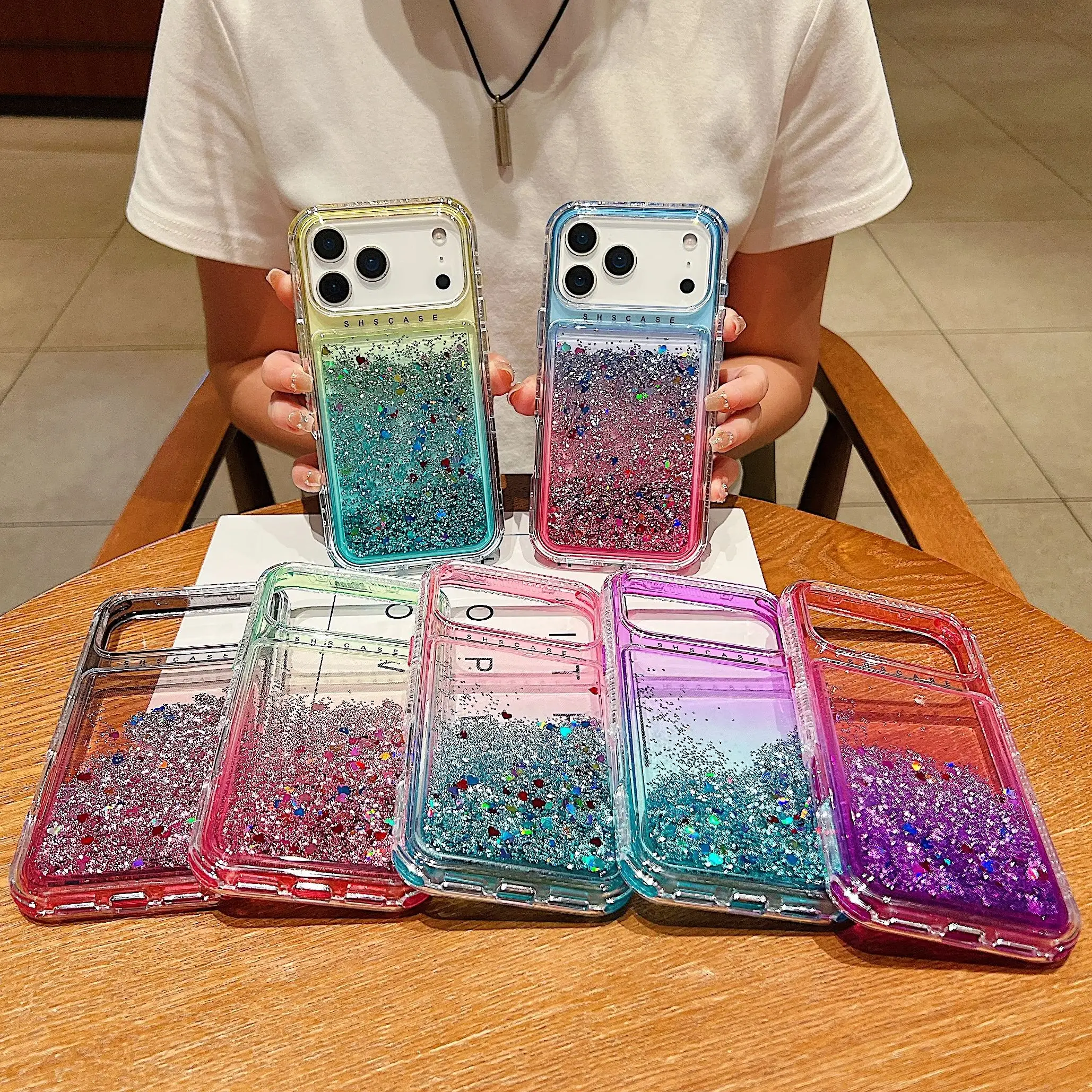 SHS1 Luxury Clear Quicksand Glitter Sequin Phone Case For iPhone 17 Air 16 15 14 13 12  Gradient Cover