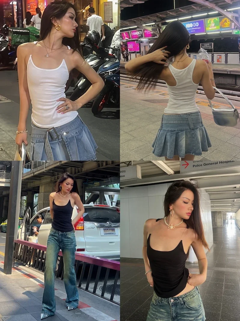 여성 Ypro Ribbed Invisible Strap 탱크탑 캐미스 티셔츠