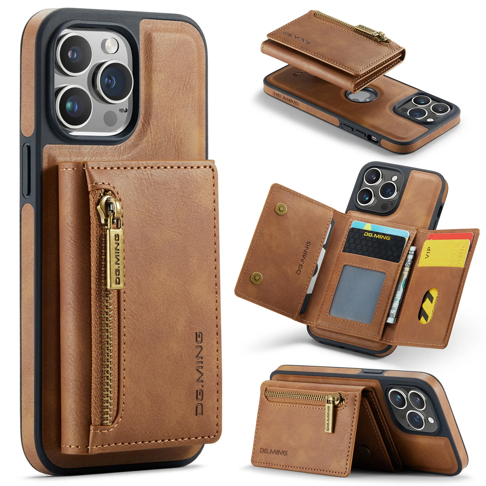 Abnehmbare magnetische Leder-RFID-Reißverschluss-Mappenhülle für Magsafe IPhone 16 15 14 13 12 11 Pro Max Plus-Karten-Taschenhalter-Abdeckung