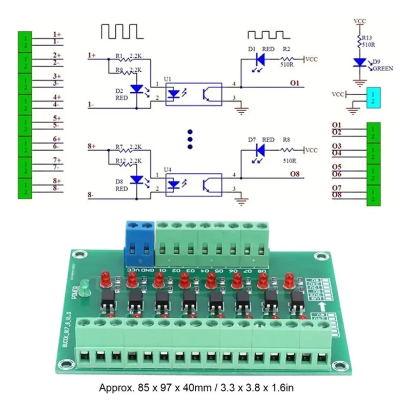 SHGO-Optical Isolation Module 8 Channel 12V To 3.3V Converter - 20KHZ Signal Conversion Board For PLC, NPN PNP Level Shifting
