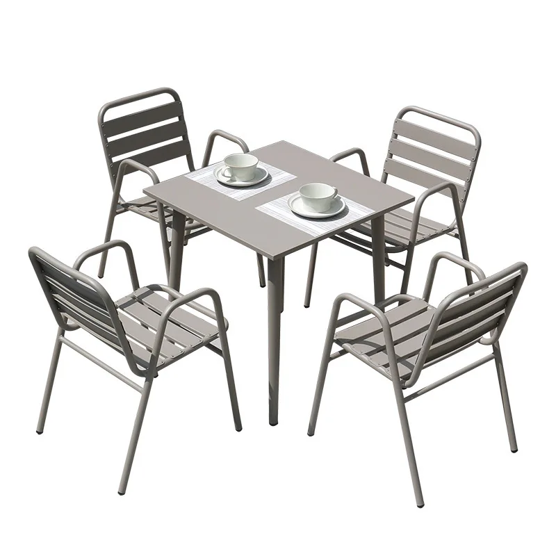 

Outdoor Furniture Restaurant Cafe Bar Beach Balcony Aluminum Casual Dining Table Chair Set Patio Table Chair with Armrest Set