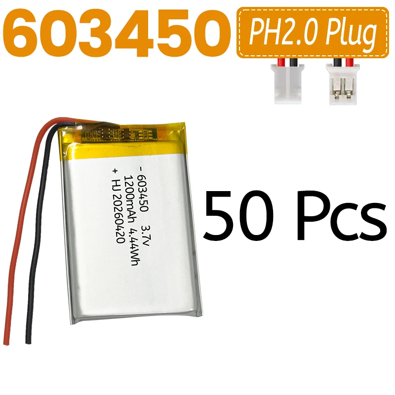 Universal 3.7V Rechargeable Lithium Polymer Battery 603450, High Temperature Resistant, for Dash Cameras, Tire Pressure Monitors