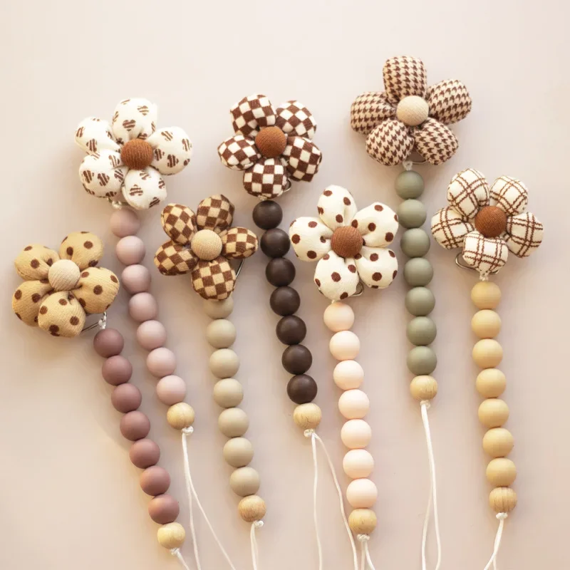 New Baby Silicone Flower Pacifier Chain Newborn Baby Accessories Pacifier Clip Pacifier Chain Teether Loss Prevention Chain