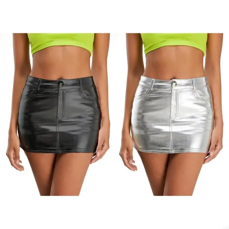 

N7YE женская сексуальная мини-юбка с низкой талией в металлическом корпусе, мини-юбка из искусственной кожи на молнии и короткая
