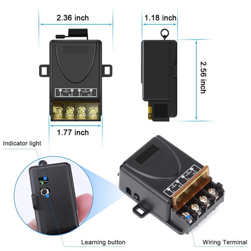 무선 리모컨 RF 스위치 릴레이 리시버 및 송신기 세트, 게이트 문짝 조명 제어 펌프 모터용, 220V 30A