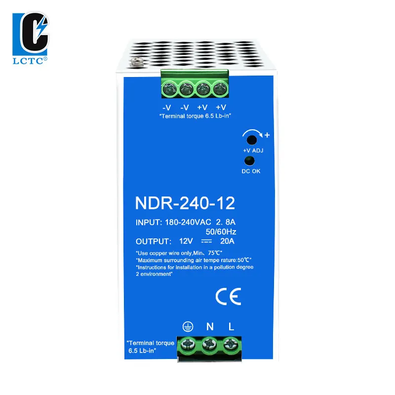 LCTC DC 24V Switching Power Supply NDR 240W 100-120VAC/180-240VAC Industrial DIN Rail  12V 24V 36V 48V