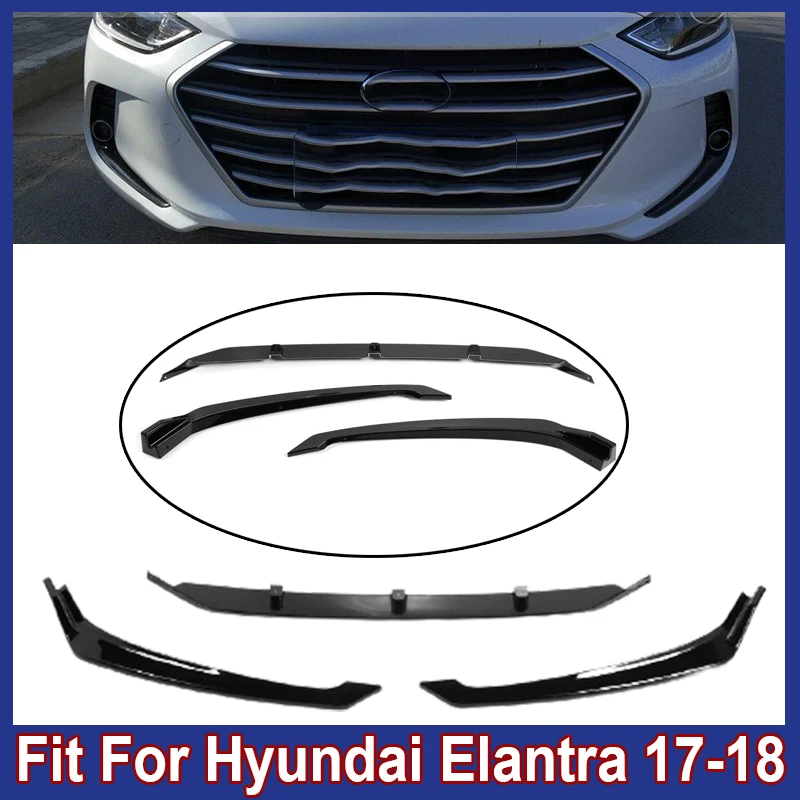 

3Pcs Gloss Black Front Bumper Lip Spoiler For Hyundai Elantra 2017-2018 Splitters Body Kit Car Exterior Parts Accessories