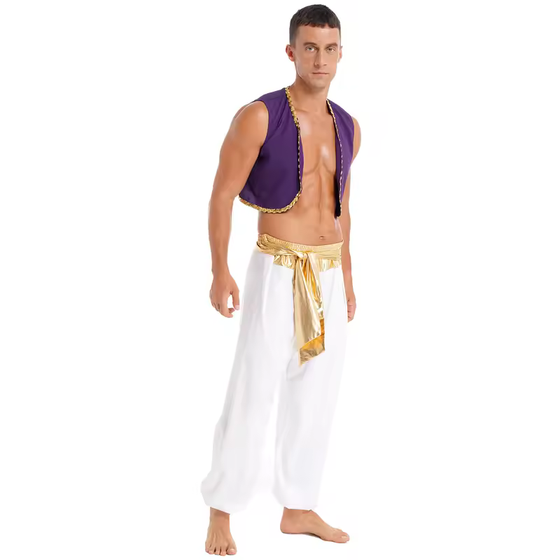 Aladins Costume Men Arabian Prince Cosplay Dress Up Waistcoat Top Harem Pants Suit Halloween Theme Party Carnival Stage Dancewea - Image 2