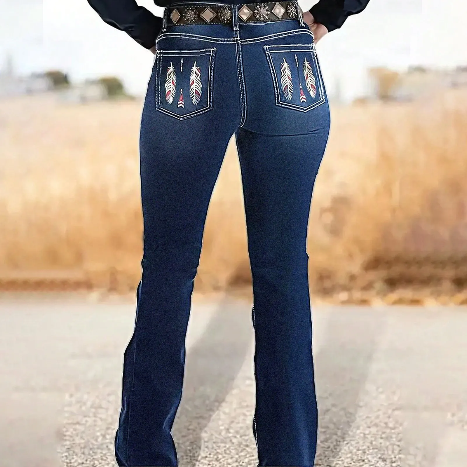 

Jeans Women Long Pants Denim Pant Straight Trousers Elegant Splice Slim Fit Casual Simple Regular Solid Autumn Winter 2025