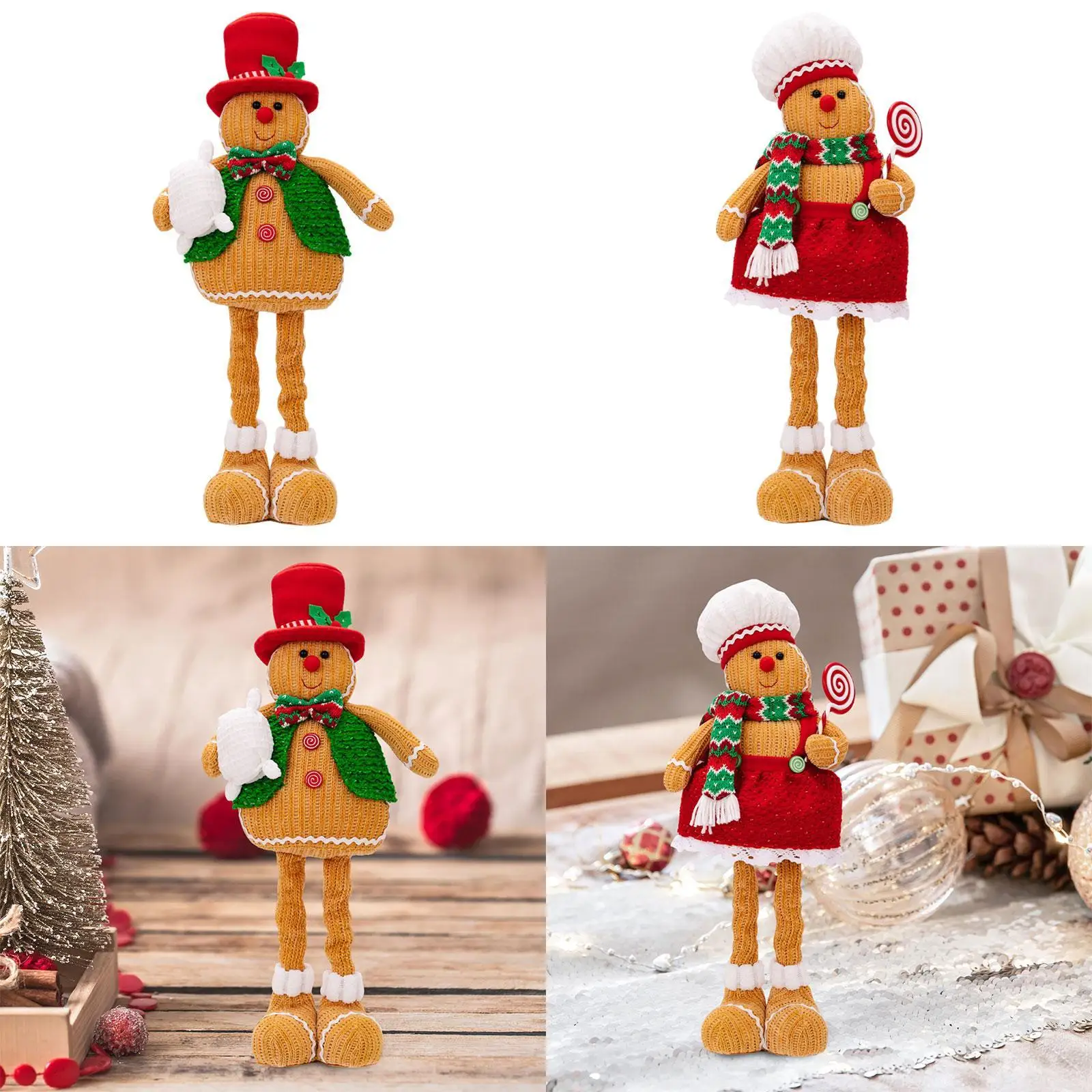 Christmas Gingerbread Doll Cute Window Display Collection Christmas Standing Doll for Holiday Desktop Shopping Mall Party Office