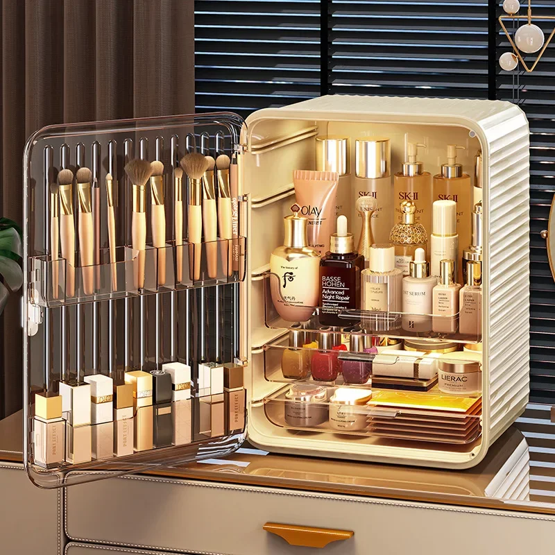 Transparent Dustproof Cosmetics Storage Box Large Capacity Desktop Dresser Organizer Light Luxury Rack for Dorm Household