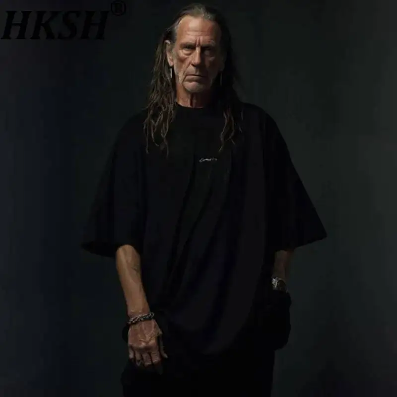 HKSH Summer New Men's Tide Chic Ins T-shirt Short-Sleeve Tees Signature Design Fashion Dark Punk Gothic High Street Vibe HK25689