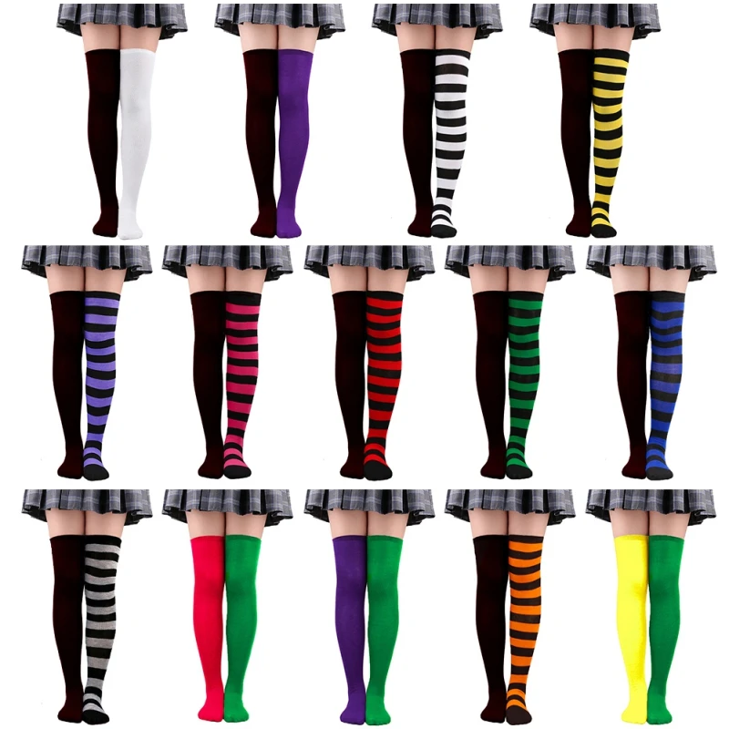 Halloween Kids Knee High Socks Cotton Colorful Zebra Stripes Long Tube Clown Striped Knee Socks Boys Girls Dopamine Xmas