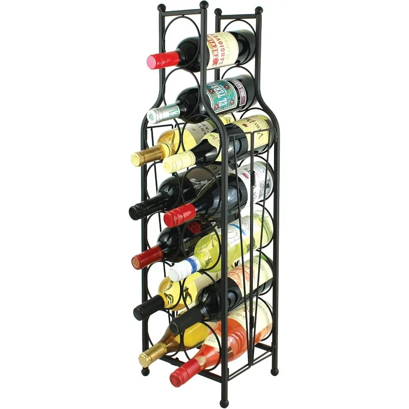 Wine Bottle Matrix Holder Wine Rack, 12 Bottle Freestanding Floor Wine Storage , Sturdy Metal Matte Black