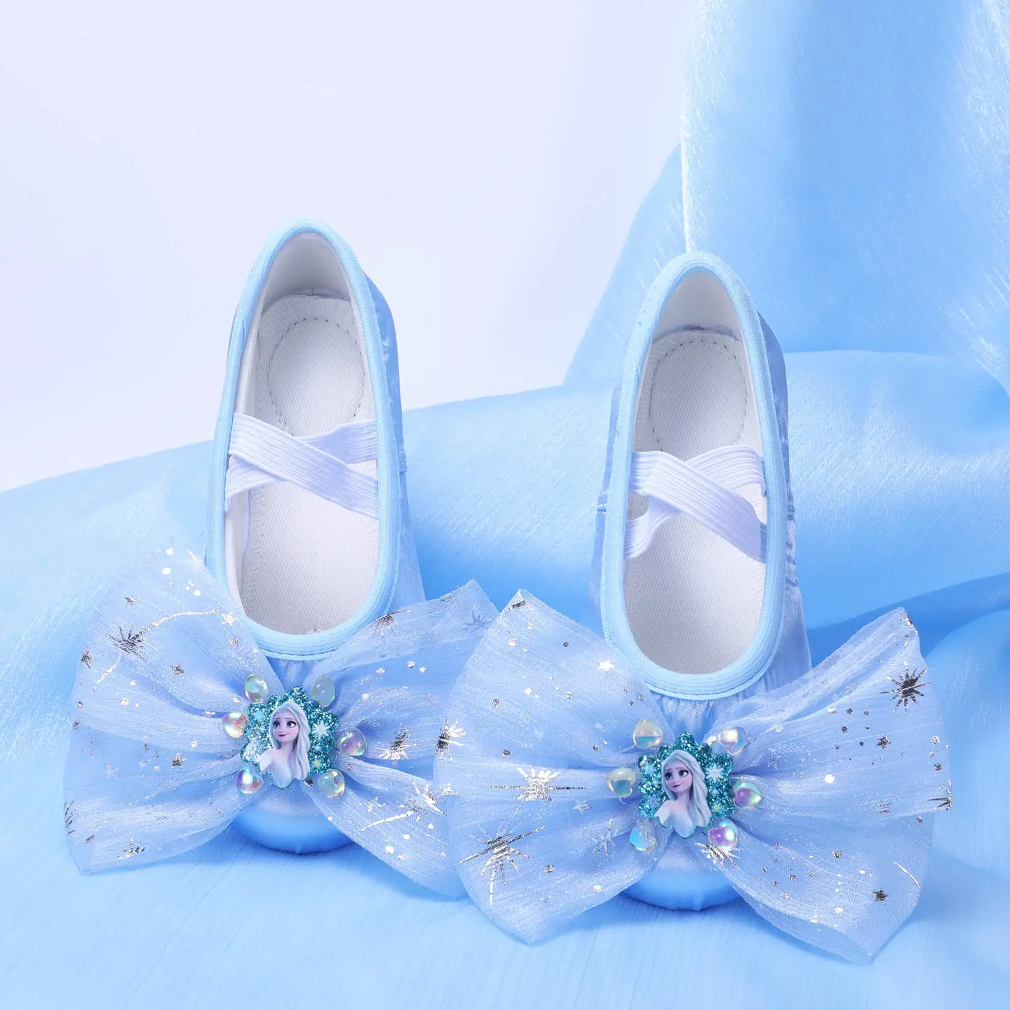 

Girls Ballet Shoes Soft Sole Ballet Dance Slippers Elsa Children Practise Ballerina Shoes Woman Gymnastics Blue Shoes Size 23-39
