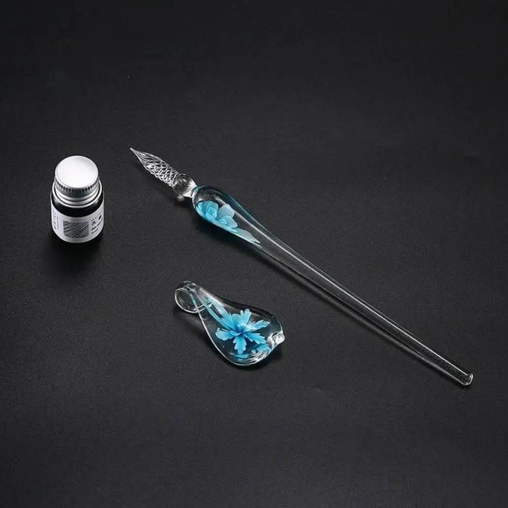 Glass Dip Pen Faux Crystal Ink Signature Inside Flower перо калиграфческое 글라스펜 plumas para escribir 딥펜 перо для письма