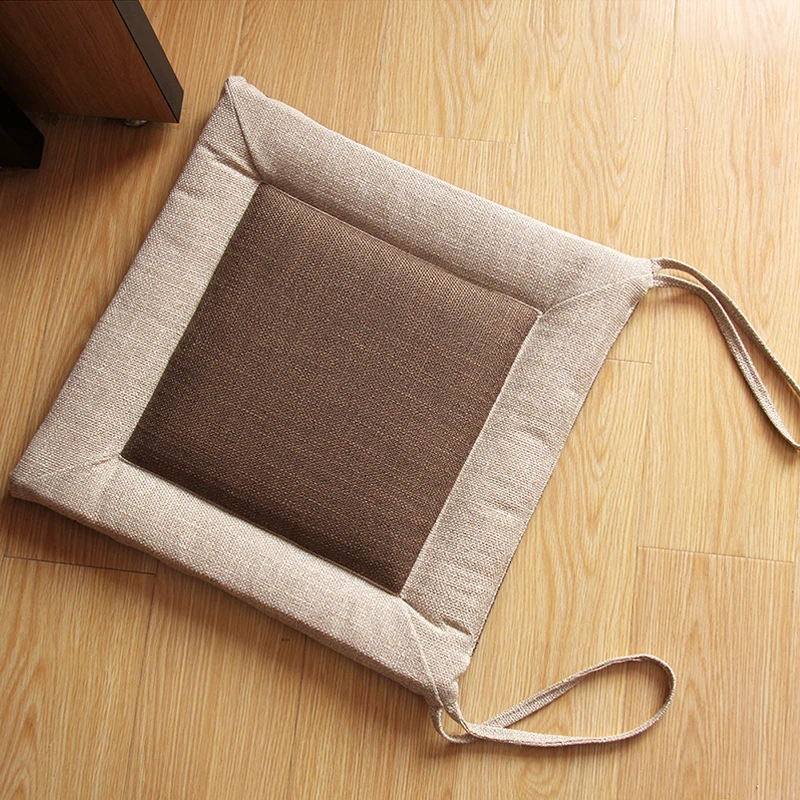 Japanese Syle Linen Fabric Chair Cushion With Strap Comfortable   Bedroom Bay Window Seat Cushion Office Chair Cushion