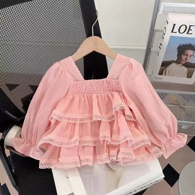 Girls Suit Spring and Autumn New Childrens Clothing Girls Baby Fashion Lovely Lace Top Jeans Two Sets Casual Simple 3